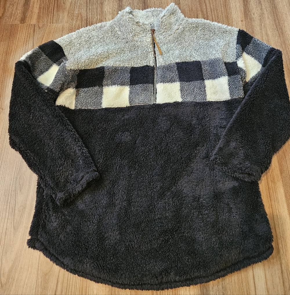 Maurices Lodge Sherpa Plaid Fleece Quarter Zip Longline Pullover Size Large